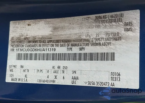 2017 Ford Escape Se из США, поврежденный, VIN 1FMCU0GD6HUA11319